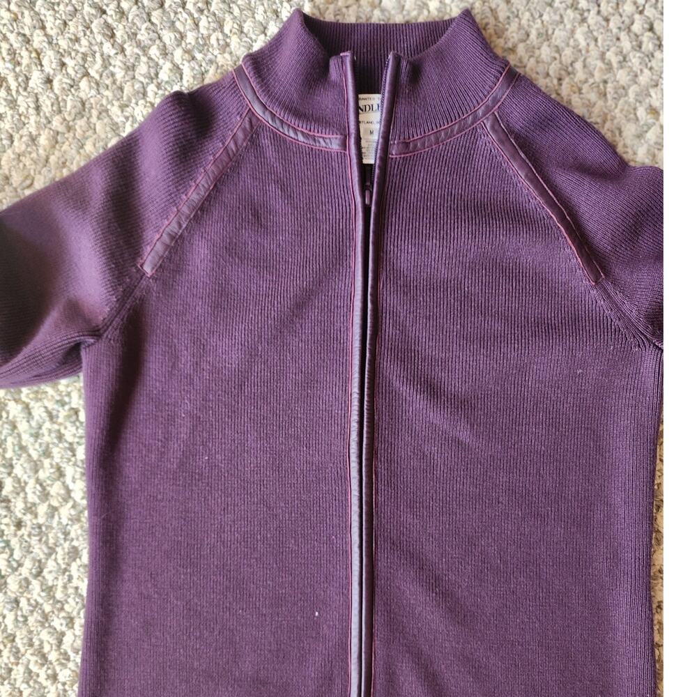 Pendleton Size Medium Merino Wool Leather Trim Full Zip Mock Neck Sweater - Picture 5 of 8